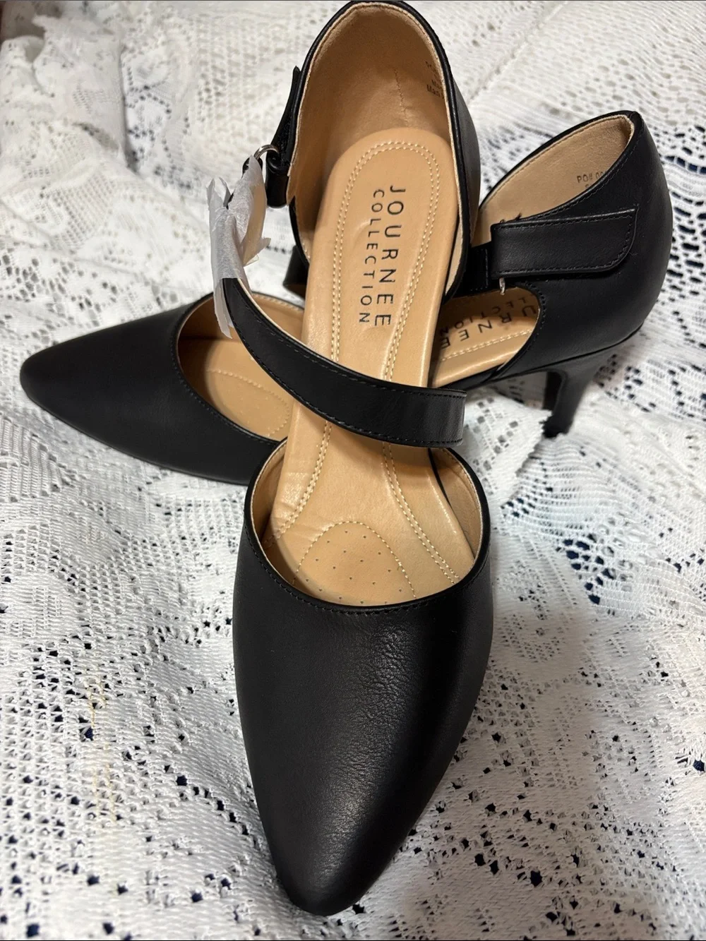 Journee Collection Black Pointed Mary Jane Heels with Ankle Strap